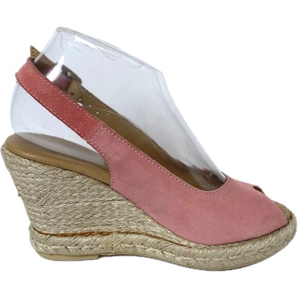 GARNET HILL Nubuck Leather Wedge Slingback Espadrille Size 8 Pink Made In Italy - Picture 5 of 13